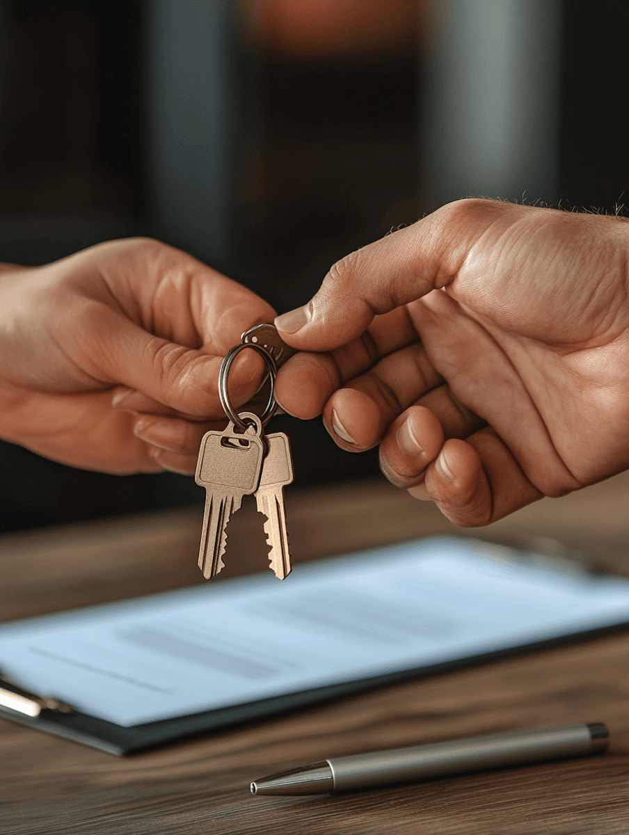 Agent handing over house keys to a new owner
