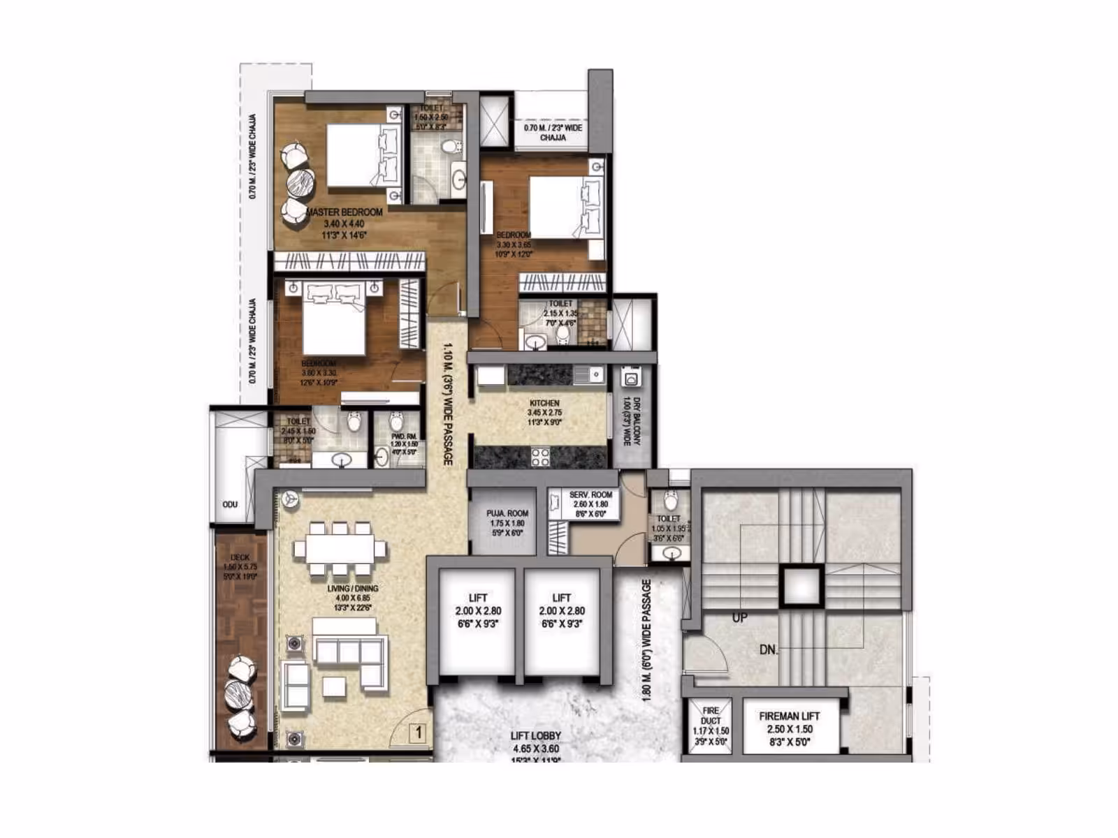3 BHK — RERA Carpet Range